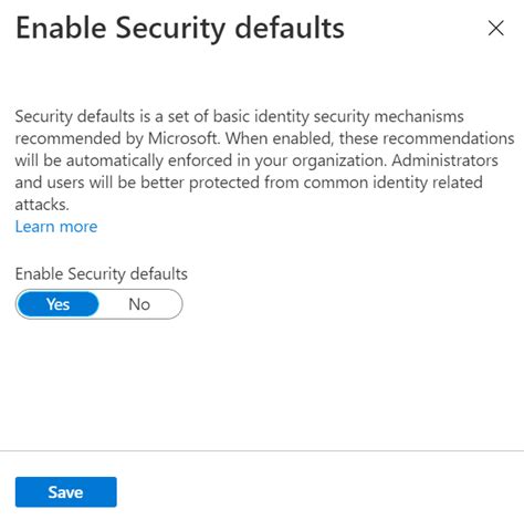 Enable or disable security defaults .